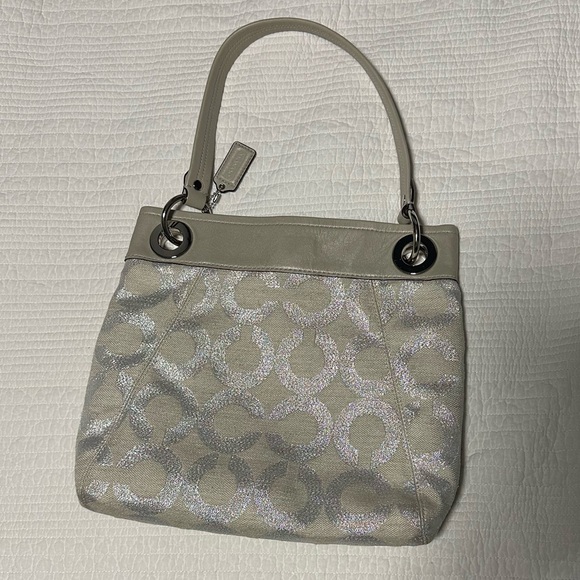 Coach Silver and Gray Shoulder Bag with Signature Design - Picture 3 of 5